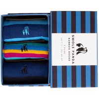 Swole Panda Blue Stripe Sock Box - 3 Pairs of Bamboo Socks (His). Sustainable Sock Gift Box