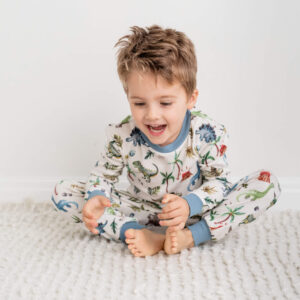 GrowGrows Pyjamas Organic Bamboo Cotton Dandy Dinos. Sustainable Children's Clothing