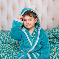 Luca And Rosa Busy Bees Dark Aqua Boys Fleece Dressing Gown. Sustainable Boys' Clothes