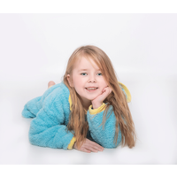 Luca And Rosa Busy Bees Light Aqua Girls Fleece Dressing Gown. Sustainable Girls' Clothes