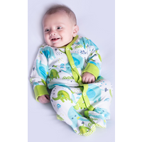 Luca And Rosa Little Elephant Print Boys Sleepsuit. Sustainable Baby Clothes