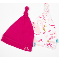 Luca And Rosa Swan Princess Print Girls Set of 2 Baby Hats. Sustainable Baby Clothes