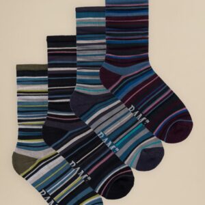 BAM Bamboo Clothing Bamboo Socks Varied Stripe Clovelly 4 Pack - UK Size 8-11