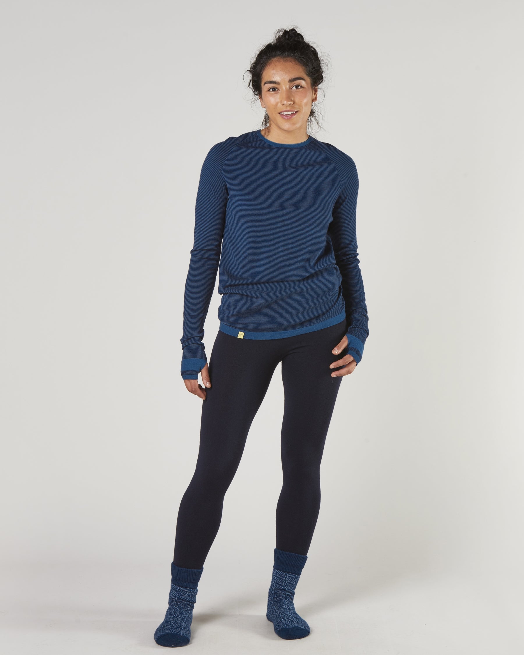 FINDRA Clothing FINDRA  Linton Merino Stripe Base Layer - Relaxed Fit Size L French Blue/Dark Navy