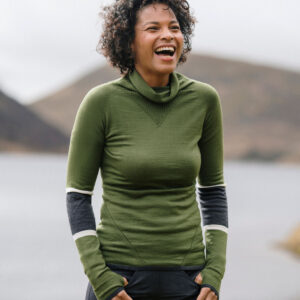 FINDRA Clothing FINDRA  Marin Merino Cowl Neck Top Size XXL Moss Green/Oatmeal/Charcoal
